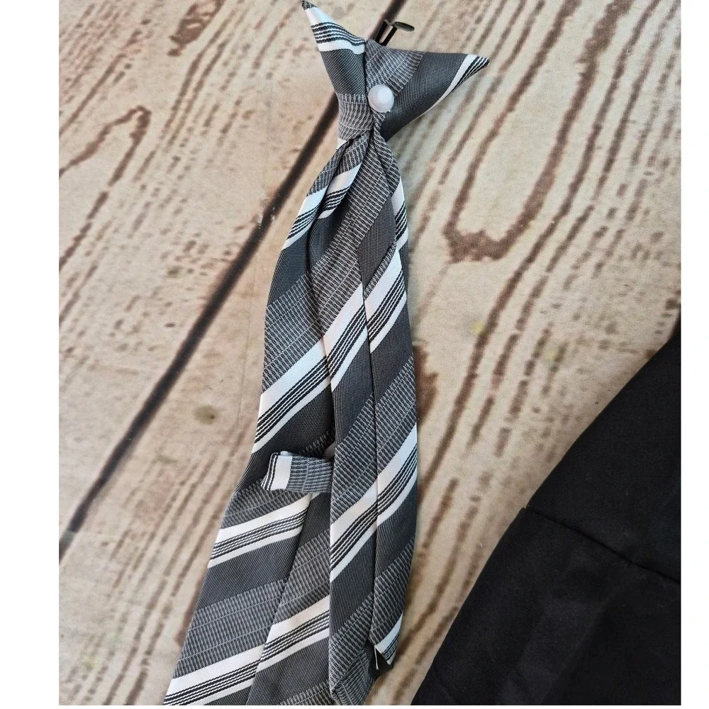 Alberto Danelli Boys Black Dress Shirt Set with Tie & Pocket Square Size L 14-16